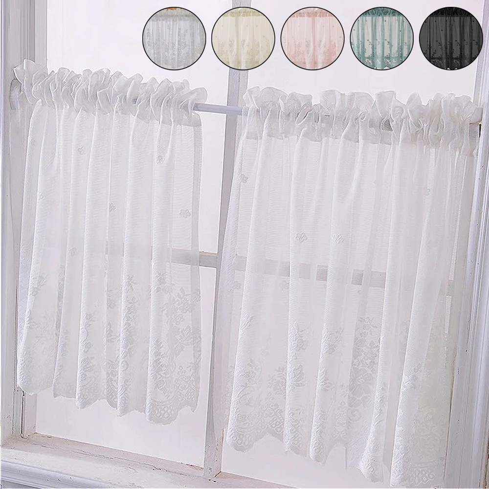 

1 Panel Solid Color Lace Small Curtains Modern Lace Jacquard Window Curtains Short Curtain for Cabinet Door Bedroom Home Decor