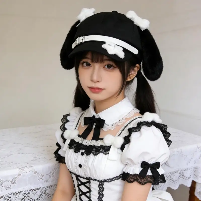 A52E Black with Star Puppy Ear Painter Hat British Cabbie Hat for Autumn Winter Fashion Hat for Daily Wear