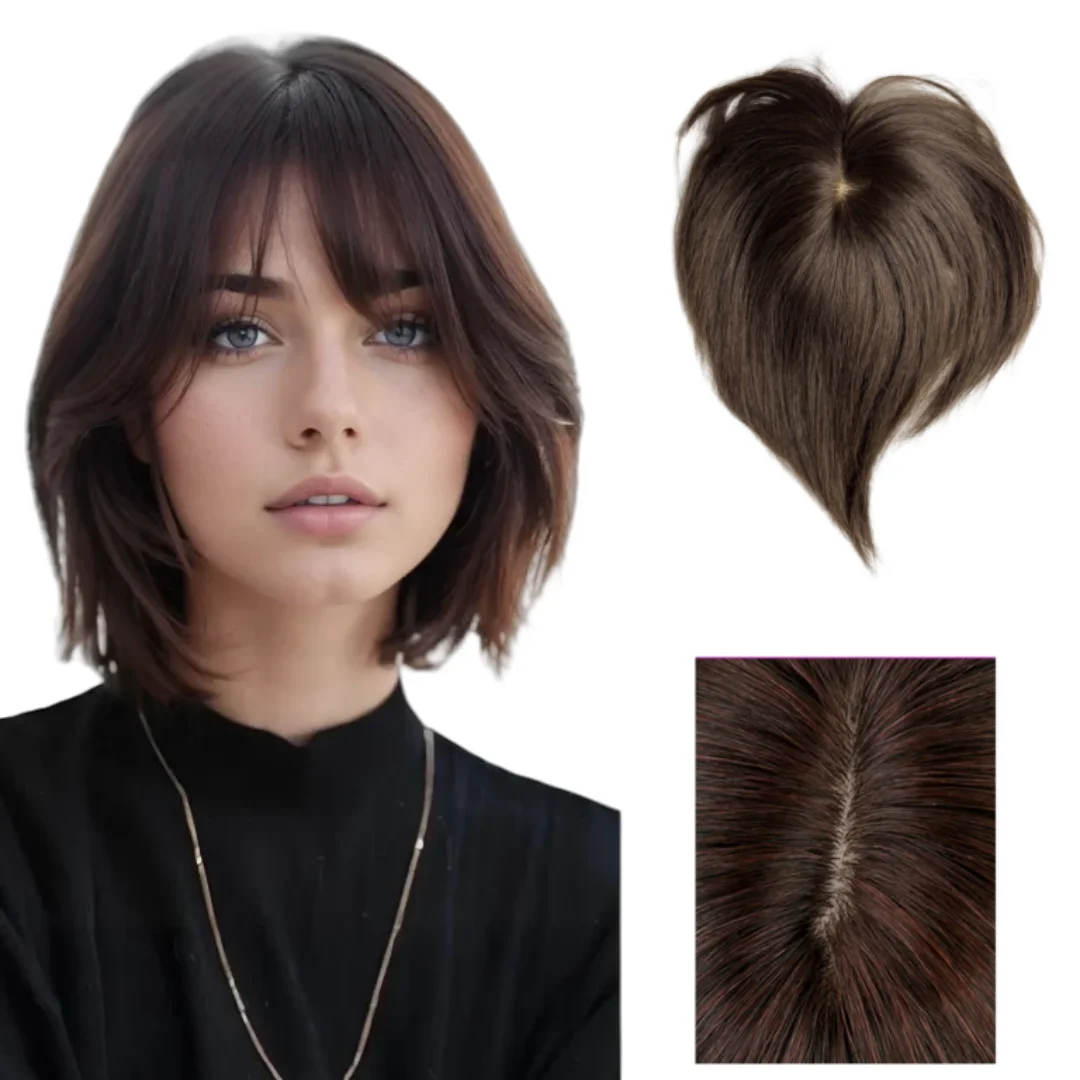 女性用ヘアトッパー 本物の人毛 前髪付き ブラジリアンヘア ヘアピース 女性用 レースベース 12x14 カバー脱毛