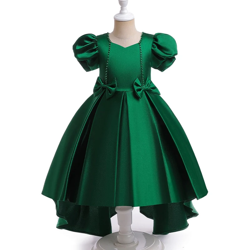 Formal Vintage Party Dress For Girl Children Costume Trailing Princess Dresses Girls Clothes Bow Birthday Wedding Gown 3-10Y