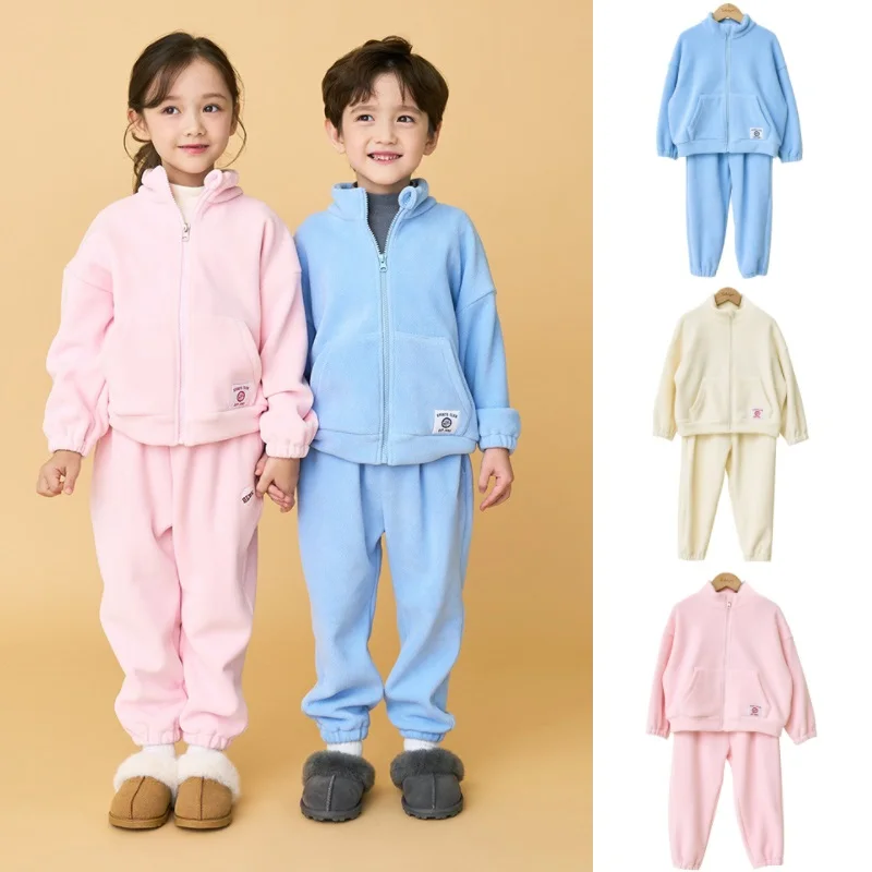 

Children's Jackets 2024 Winter New Cartoon Fashion Warm Boys Girls Jacket Cotton Blue Two-piece Sister Suit Children's Clothing