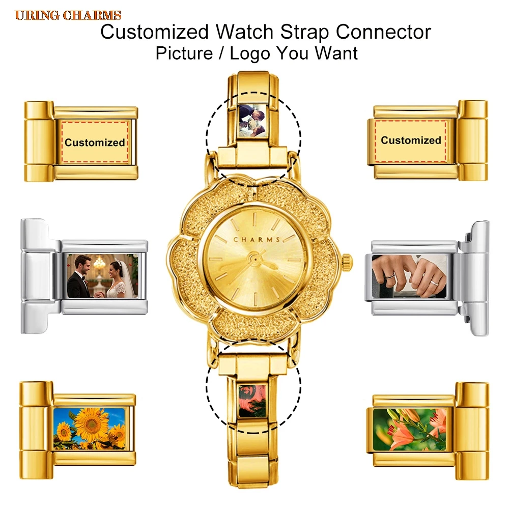 

URING индивидуальный рисунок логотип ремешок для часов разъем аксессуары подходят 9 мм итальянский шарм DIY Изготовление ювелирных изделий для мужчин женщин подарки