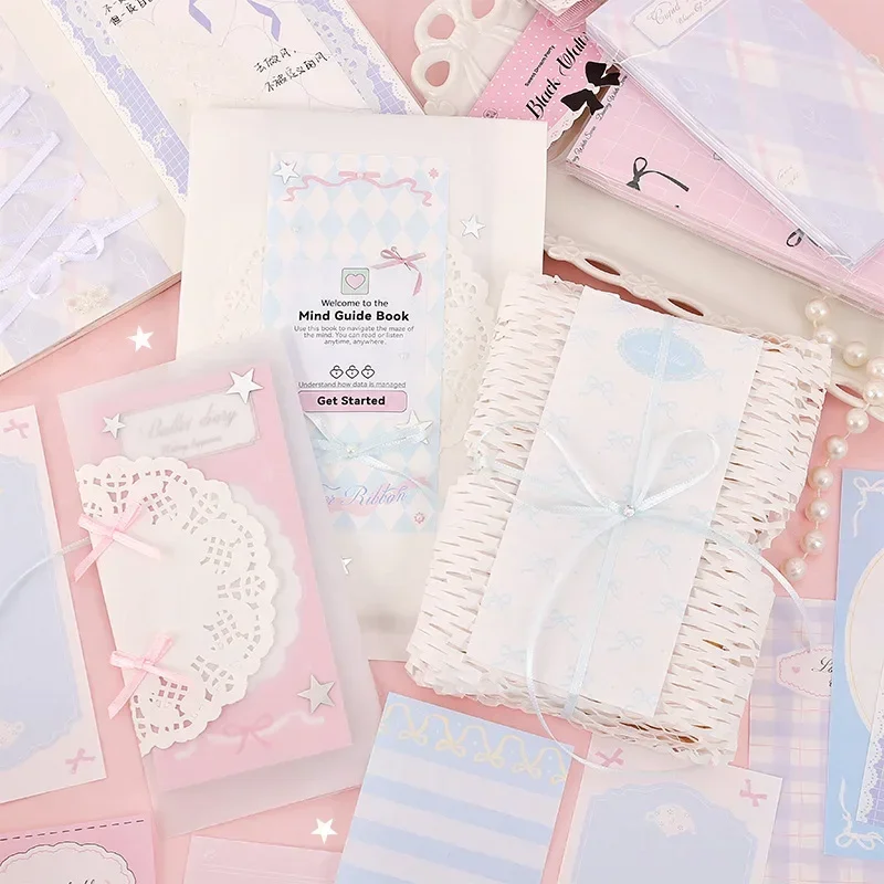 100sheet Sweet Korean Memo Pad Scrapbooking for Girl Cute Lace Bow Ballet Series Notepad Cute Student Non-sticky Memo Pad