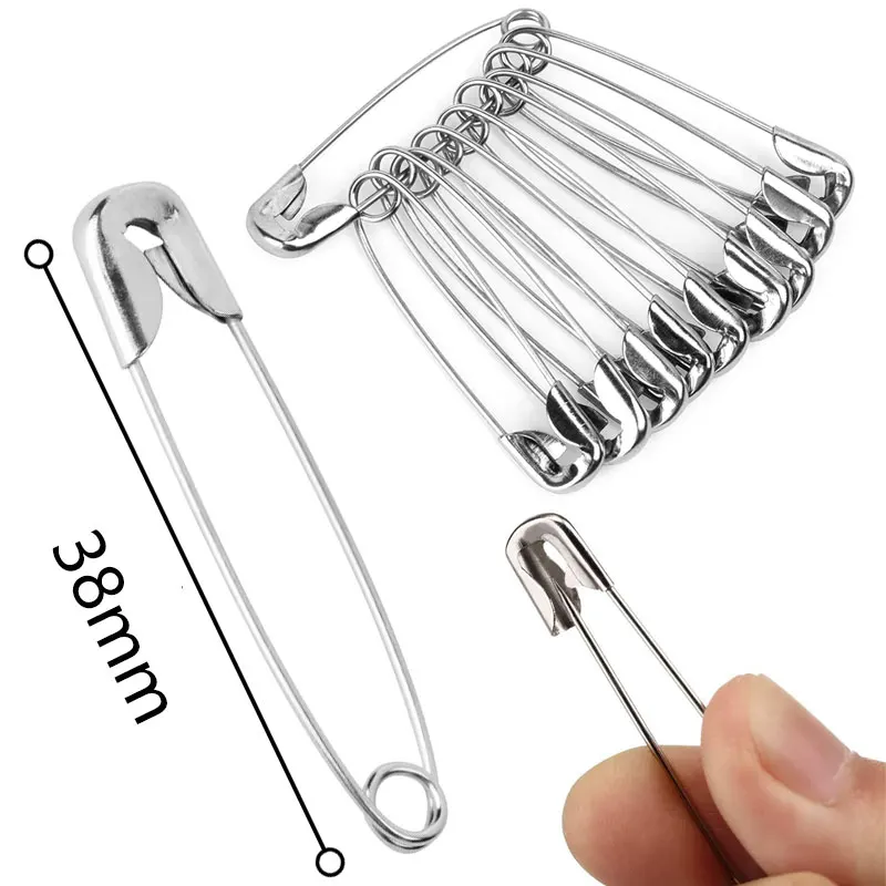 100 Stück silberne, rostbeständige, langlebige Sicherheitsnadeln, verschiedene Größen, 19 mm, 22 mm, 27 mm, 32 mm, 38 mm, 45 mm, 55 mm, für DIY-Handwerk, Nähzubehör – Detail 3