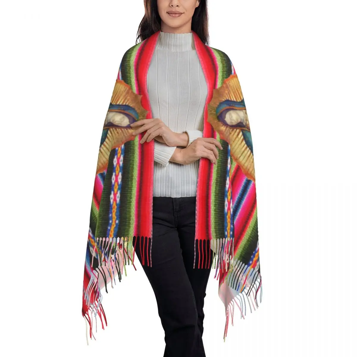 Our Lady Of Guadalupe Virgen Maria Zarape Scarf Women Men Fashion Winter Shawl Wraps Virgin Mary Catholic Tassel Wraps