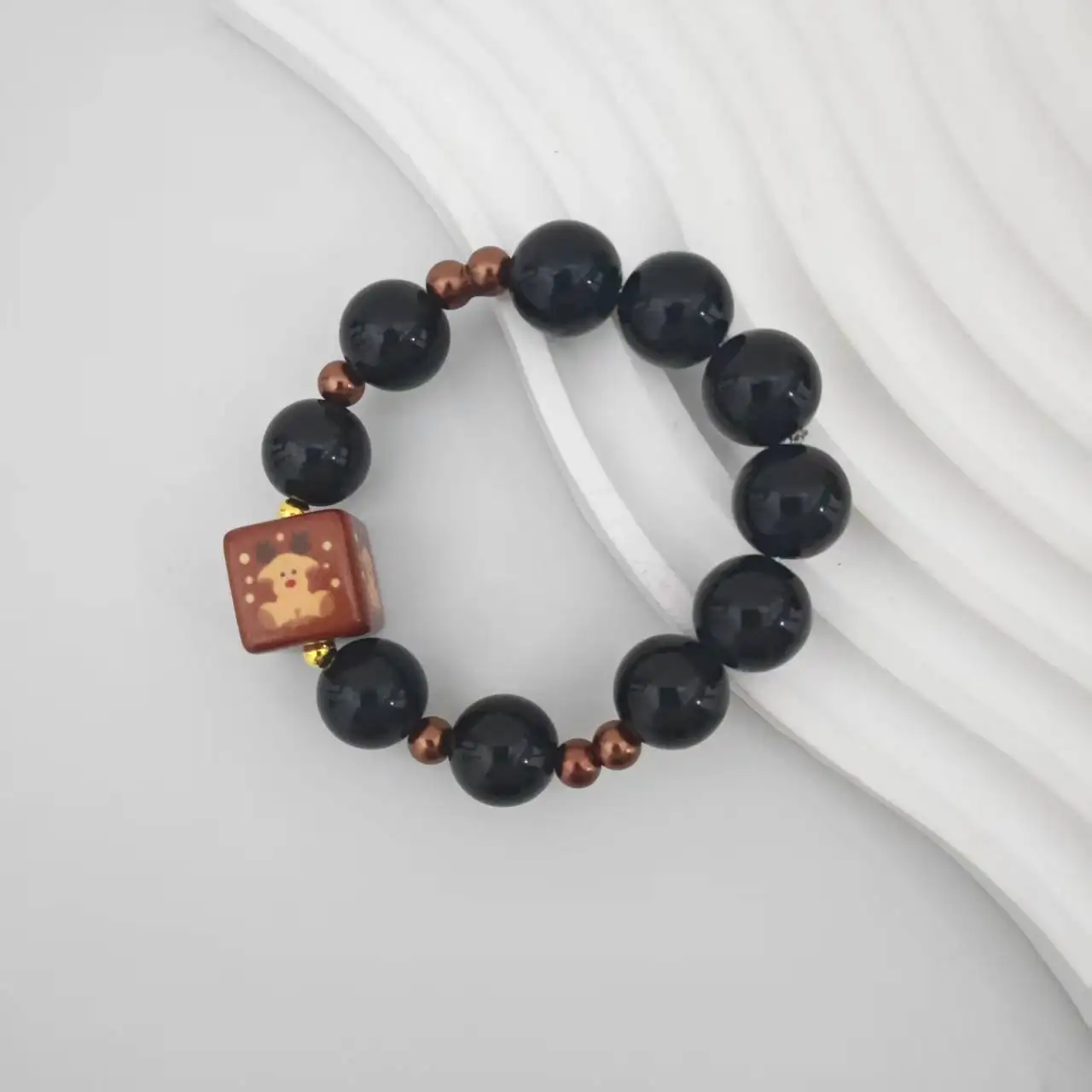 Baby Boy And Man Black With Brown Beads Bracelet Children Handmade Christmas Deer Design Bracelet Gifts