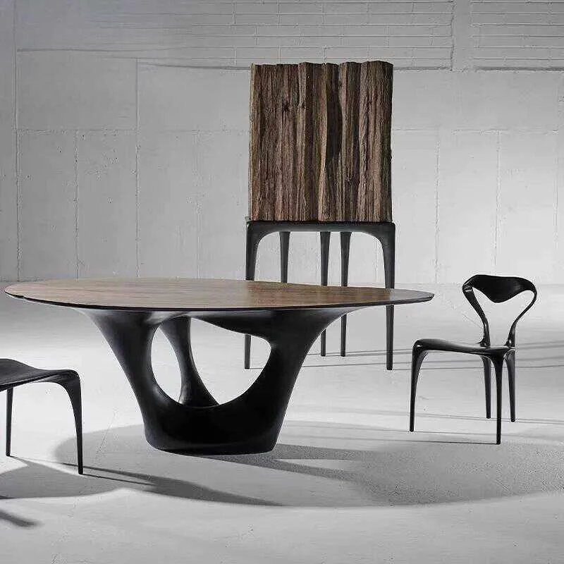 Minimalist tripod shape small coffee table, model room, oval special-shaped negotiation coffee table