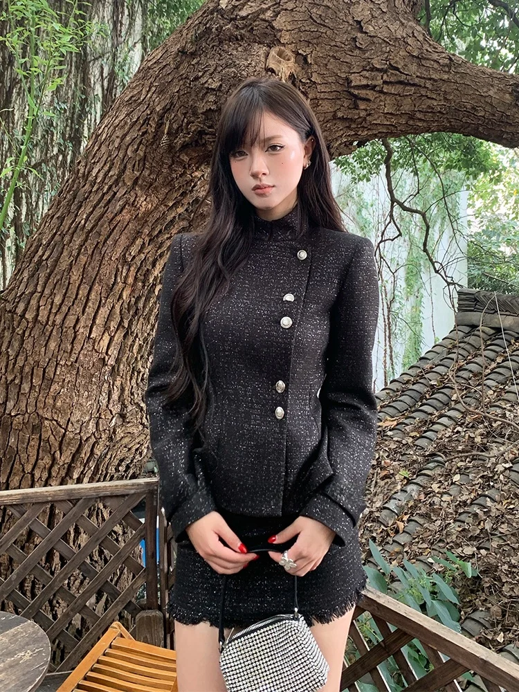 

Faionable ort Flay f-length Coat Low Waist Fringed Skirt Set High Waist Zipper Sle Regular Sve Slim Fit ort D...