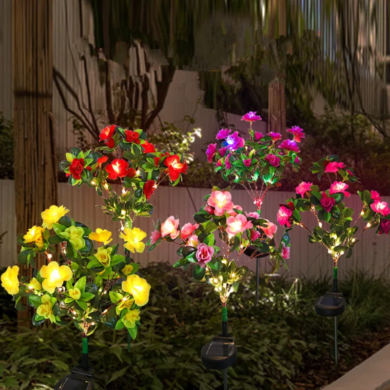 

4-цветные солнечные цветы азалии, фонари для сада, уличные фонари для газона, украшения дорожек, водонепроницаемые ландшафтные лампы N009