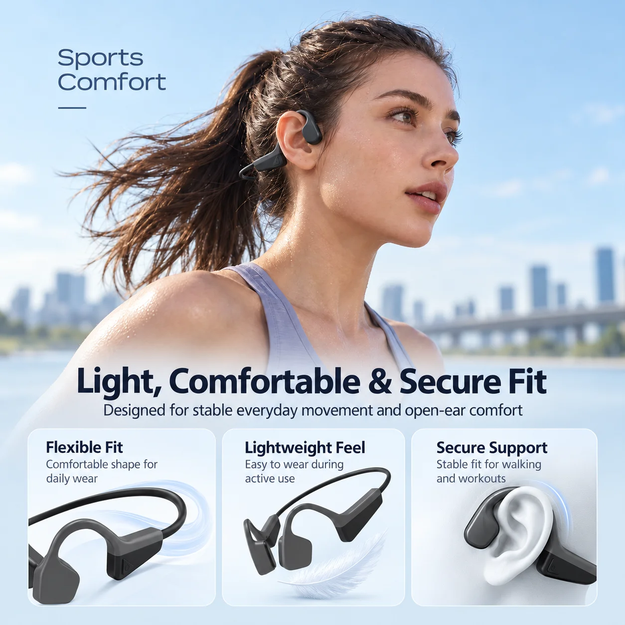 V11 Pro Open Ear Bone Conduction Earphones Bluetooth 5.4 Wireless Headphones HD Clear Mic Sports Headset for Workout Running