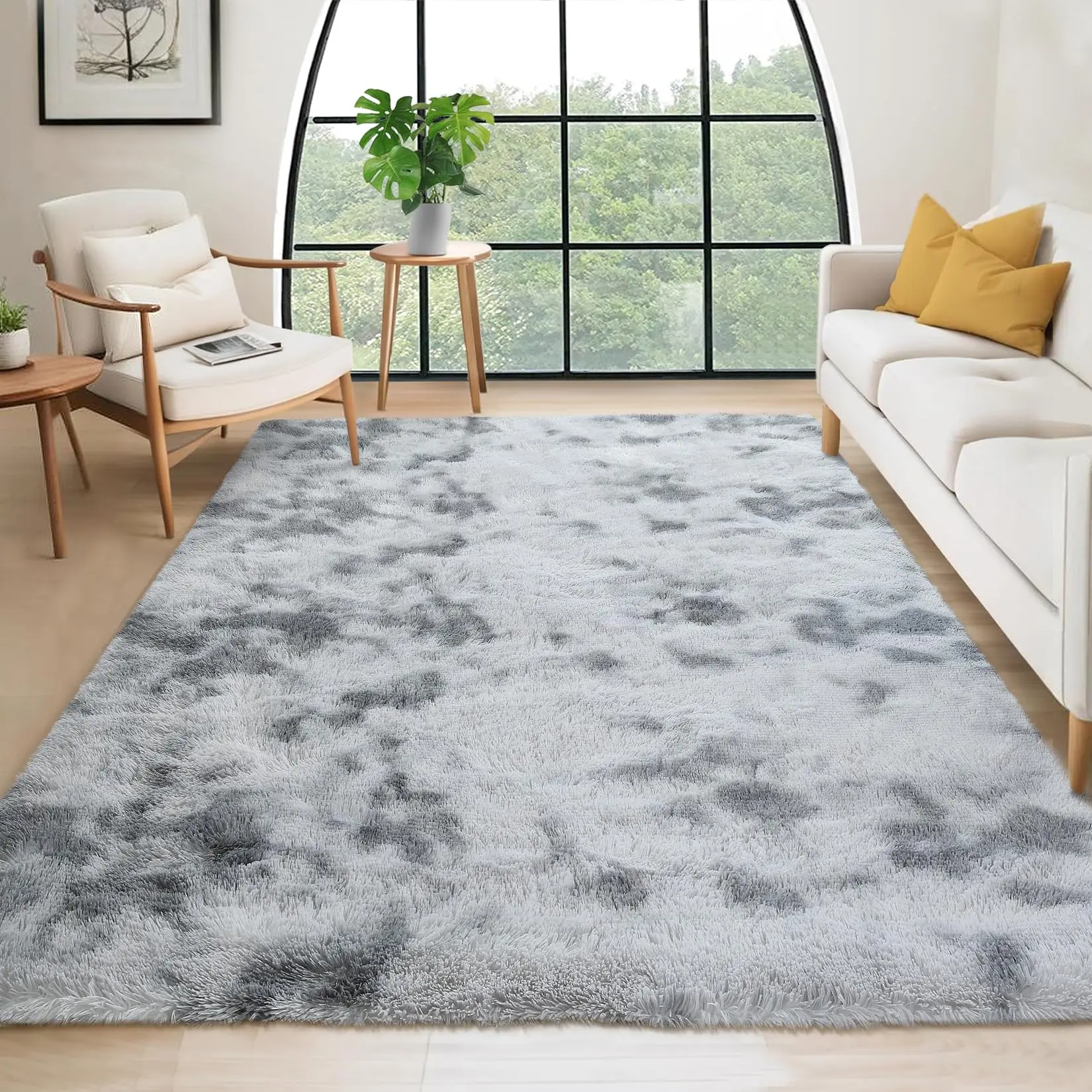 Washable Cozy Shag Area Rug - Soft Soft Faux Fur Carpet, Non-Slip Backing, Cozy Fuzzy Accent Rug for Bedroom Living Room Nursery Kids Room Dorm - Gray