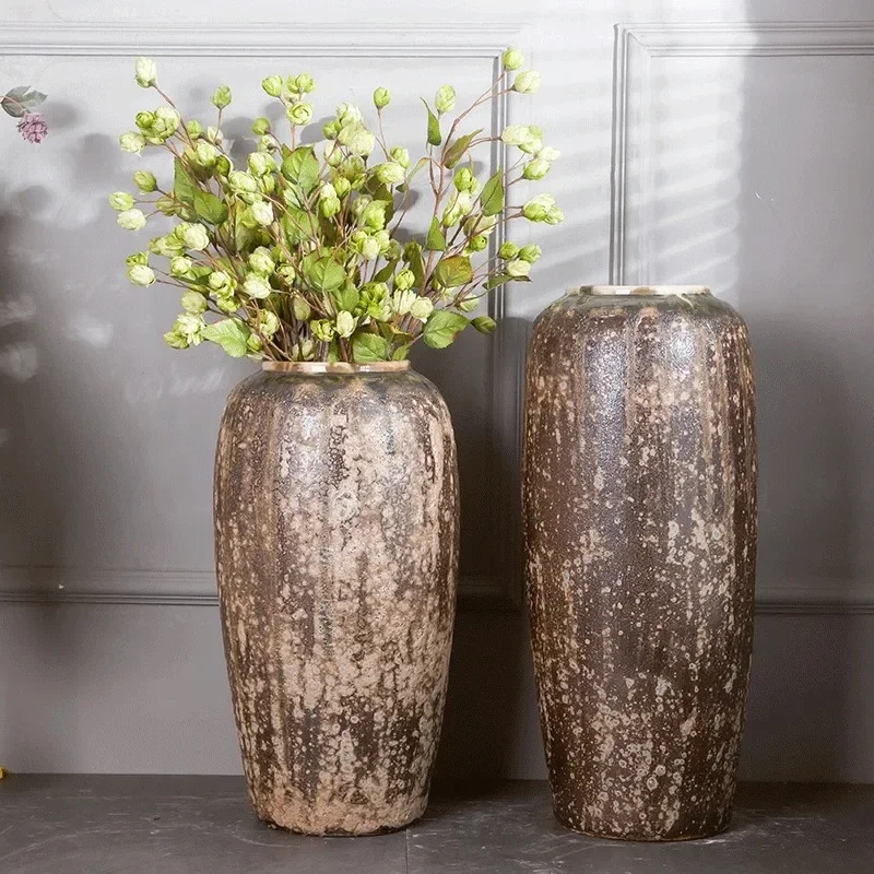 Rust color,  high temperature floor-to-ceiling large vase, soft decoration effect art ornament flower arrangement Sout
