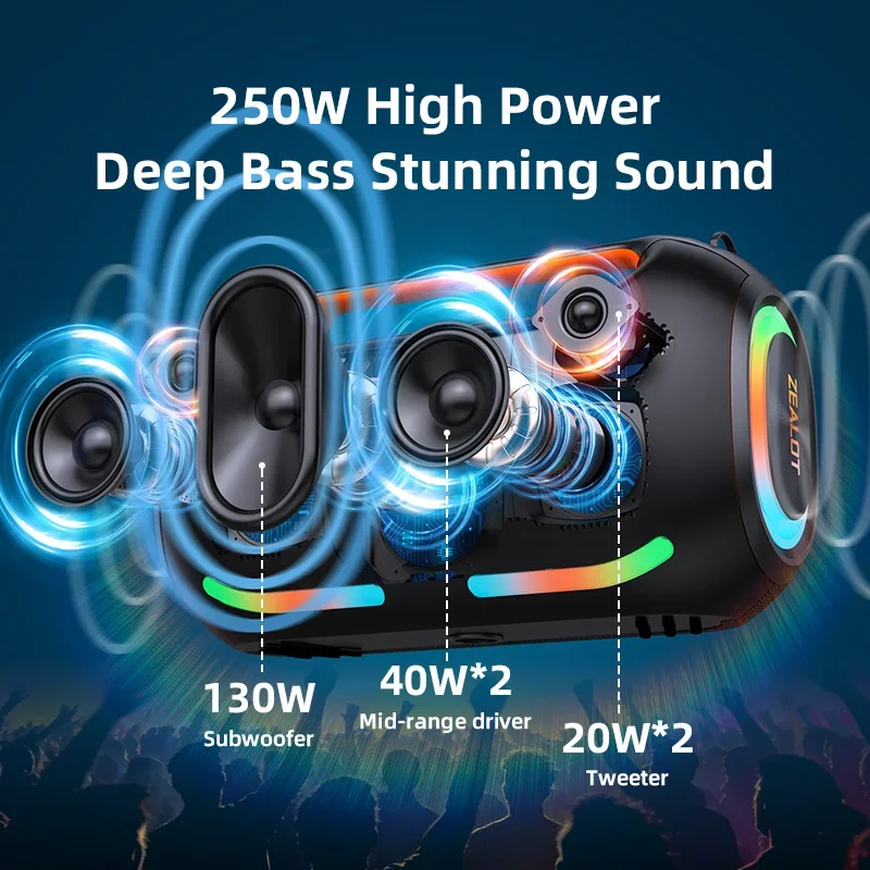 ZEALOT-ZE41 250W Portable Bluetooth Speaker High Volume Waterproof