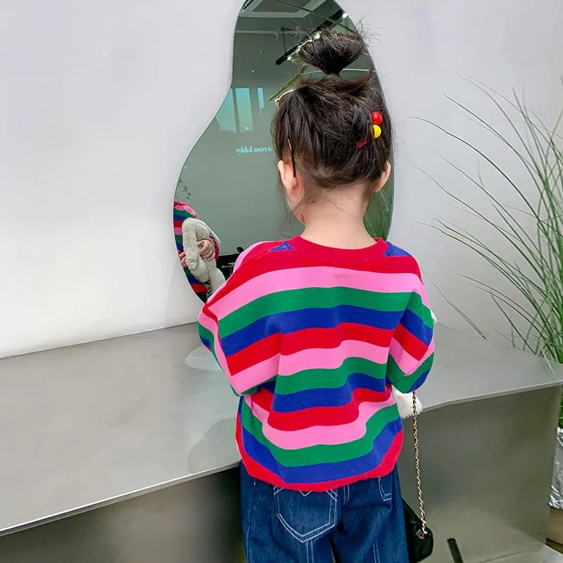RAISE Herbst Kinder Mädchen Sweatshirts Bunte Gestreifte Kinder Mädchen Pullover Rundhals 2-10 Jahre Kleinkind Mädchen Langarm – Detail 4