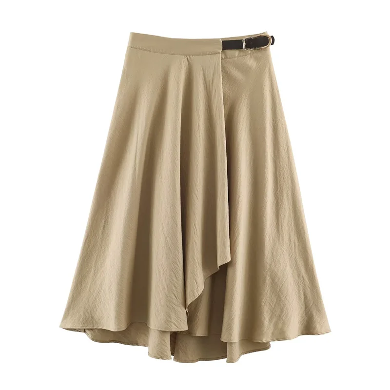 Guobioziy Women's Midi Skirt 2026 Early Autumn New Arrival – Fashionable Double-Breasted Buckle Decorative Midi Cape Skirt