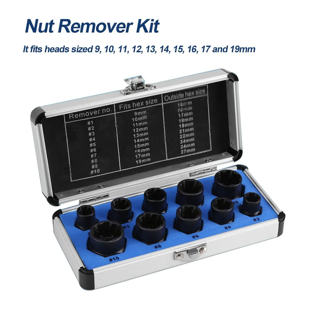 10PC Broken Nut Bolt Extractor Gniazdo Do Wkrętu Sześciokątne Śruby Śruby Do Nawlekania Zestaw Nawlekania Czarne Nakrętki Zestaw