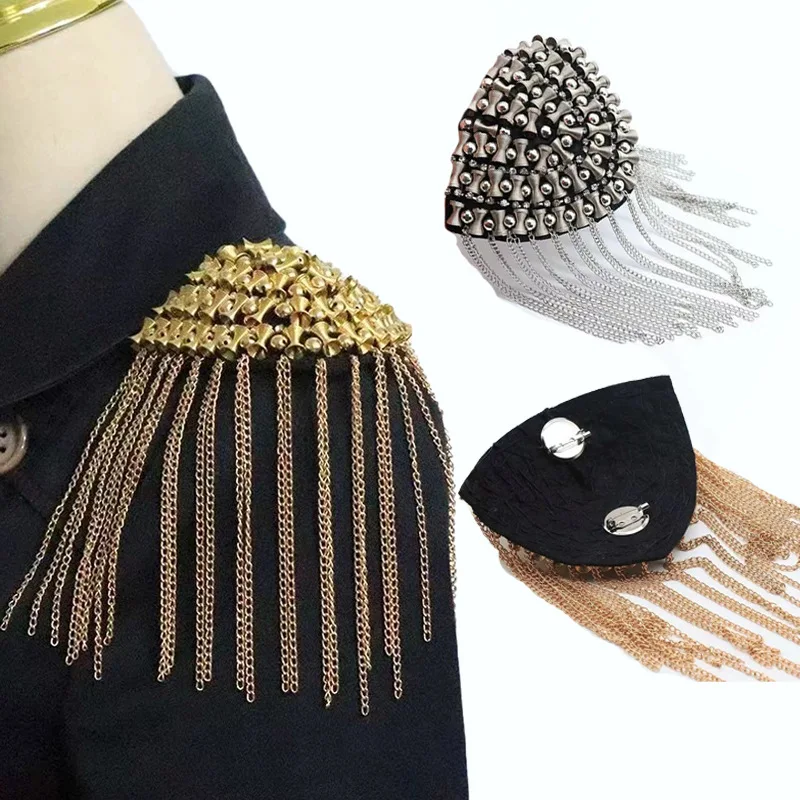 Western-Style Performance Costume Jacket with Metal Fringed Epaulets Shoulder Decorations Accessory for Stage Show