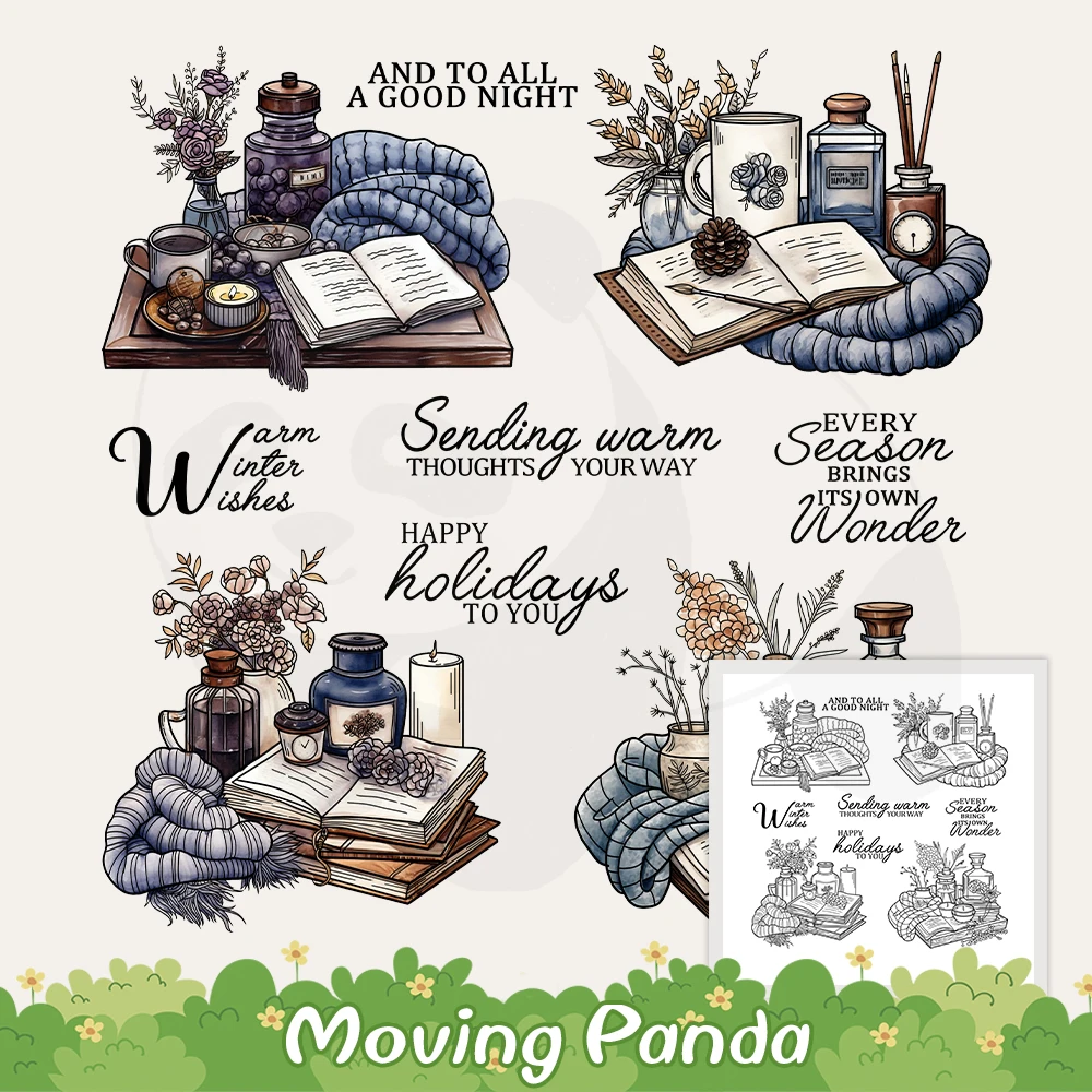 Winter warmes Haus nach Hause Parfüm Bücher schneiden stirbt klaren Stempel DIY Scrap booking Metall stirbt Silikons tempel für Karten Alben Handwerk