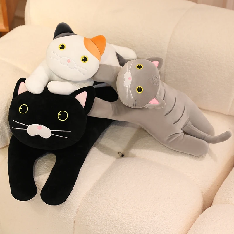 

Cute Soft Lying Long Black/Gray Cat Plush Toys Pause Office Nap Pillow Bed Sleep Home Decoration Doll for Kids Girls Gifts