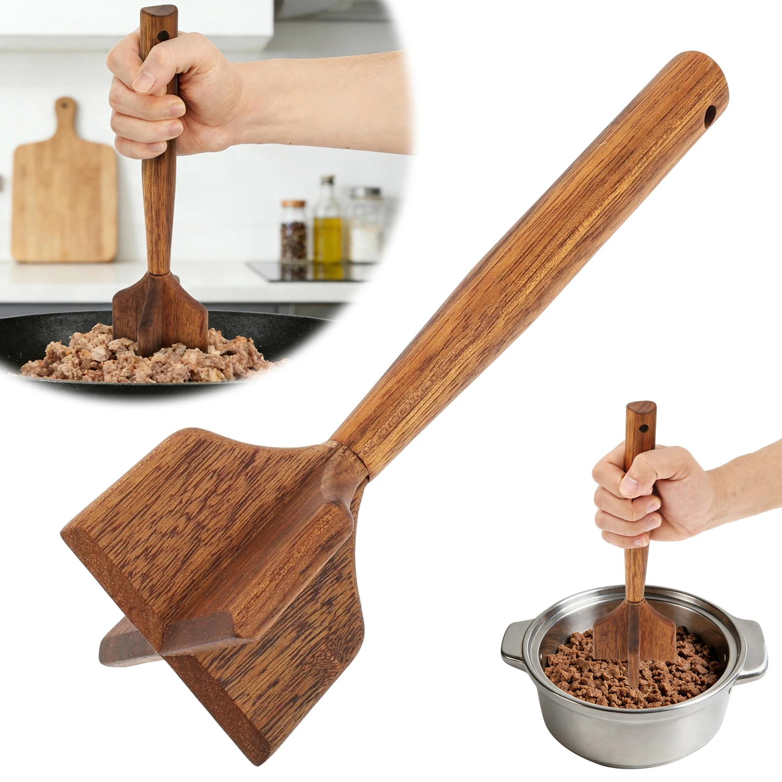Holz-Fleischzerkleinerer Kratzfreier Holz-Fleischstampfer Hitzebeständiger Rindfleisch-Kartoffel-Sauce-Mixer Antihaft-Küchen-Fleischzerkleinerer-Gadget