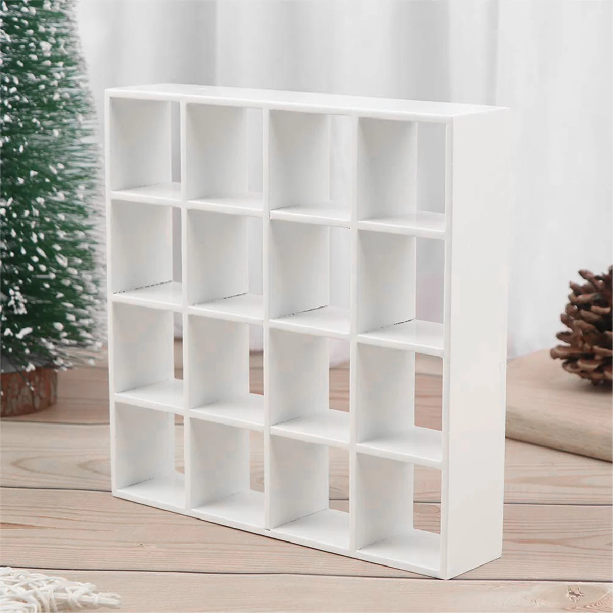 Étagères de rangement miniatures en bois T1, 16 grilles, blanc, blanc, beurre, décor de meubles de maison, noir, 1: 12