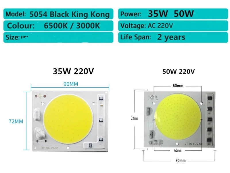 LED COB 5054 Black King Kong Light Bead 50W 100W White Warm 220V Smart IC Fit For DIY High Power Not Need Driver For Flood light