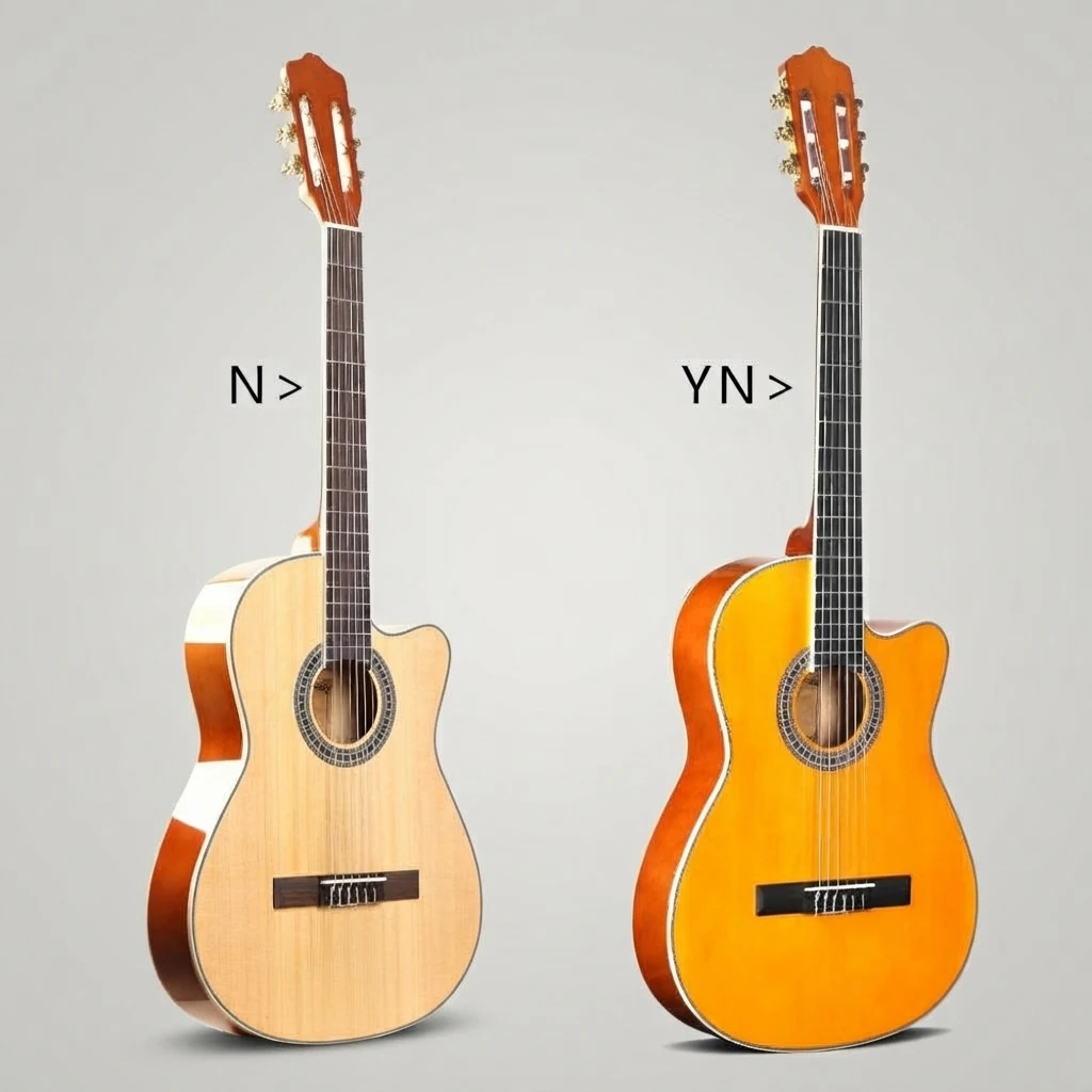 High Access Cutaway Classical Nylon Guitar, 2 Gloss Color Options, Slotted Headstock, White Tuners, Wide Neck for Beginners