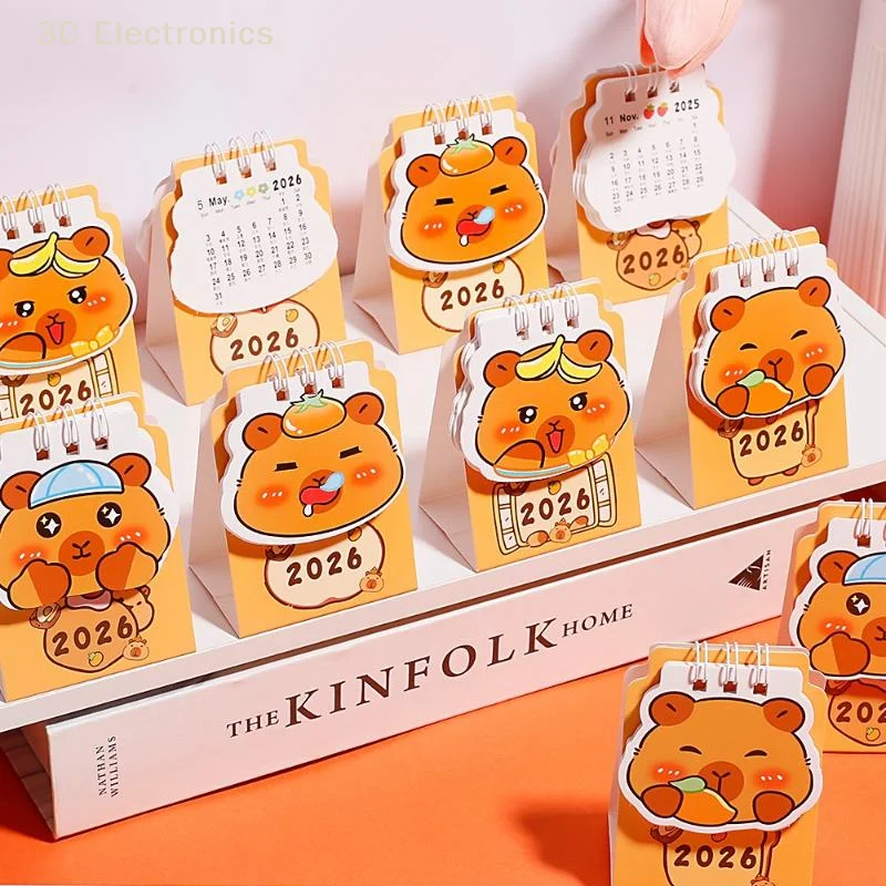 1 個ポータブルカレンダークリスマスギフト 2026 ミニカレンダー漫画カピバラ卓上カレンダーオフィス学校友人デスク装飾