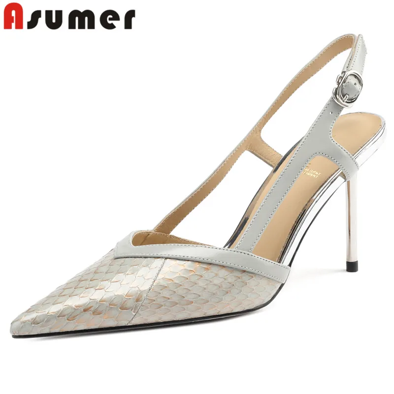 

ASUMER 2024 New Top Sale Snakeskin Leather Slingbacks Women Sandals Sexy Ladies Dress Buckle Shoes Stilettos High Heels Sandals