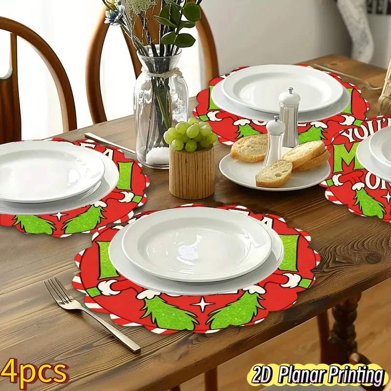 VIKAMA 4 قطعة عيد الميلاد الوحش تحت عنوان تحديد الموقع سانتا كلوز قفازات مستديرة متموجة الدانتيل طاولة طعام تحت عنوان مطعم الديكور #2