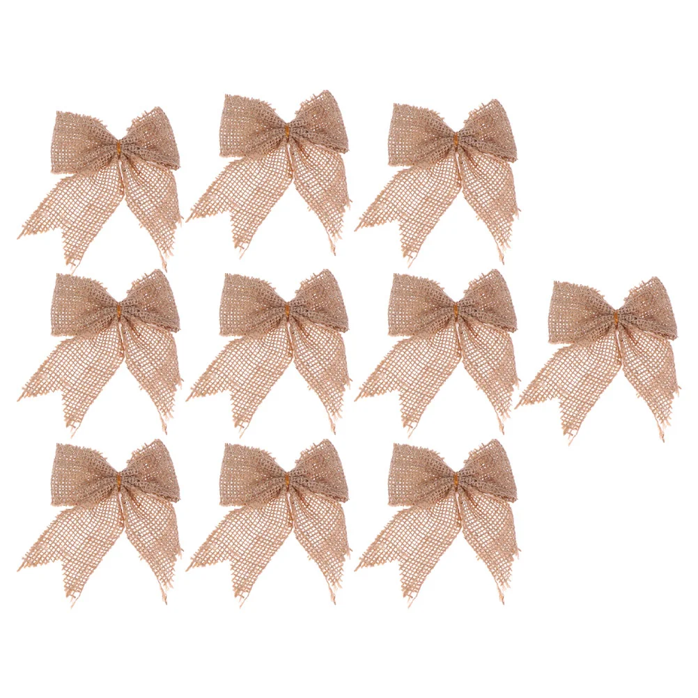 

20 Pcs Decor Christmas Tree Bows Pendant Shoes and Hats Tie Linen Present Wrapping Khaki Decorative