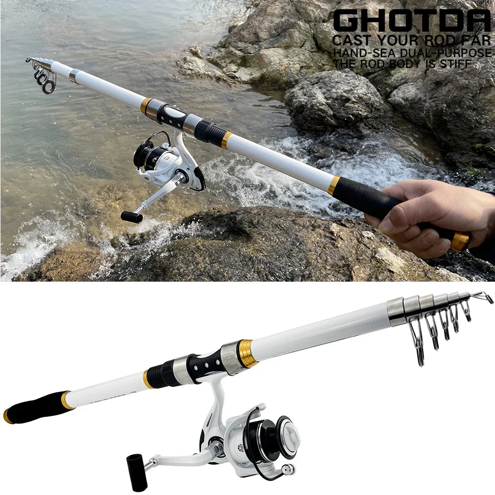 buy fishing rod and reel for far casting Fishing Rods Combo 2.1-3.6m Carbon Fiber Spinning Rod and 2000~5000 Series  Spinning Reel Max Drag 8Kg for Bass Pike