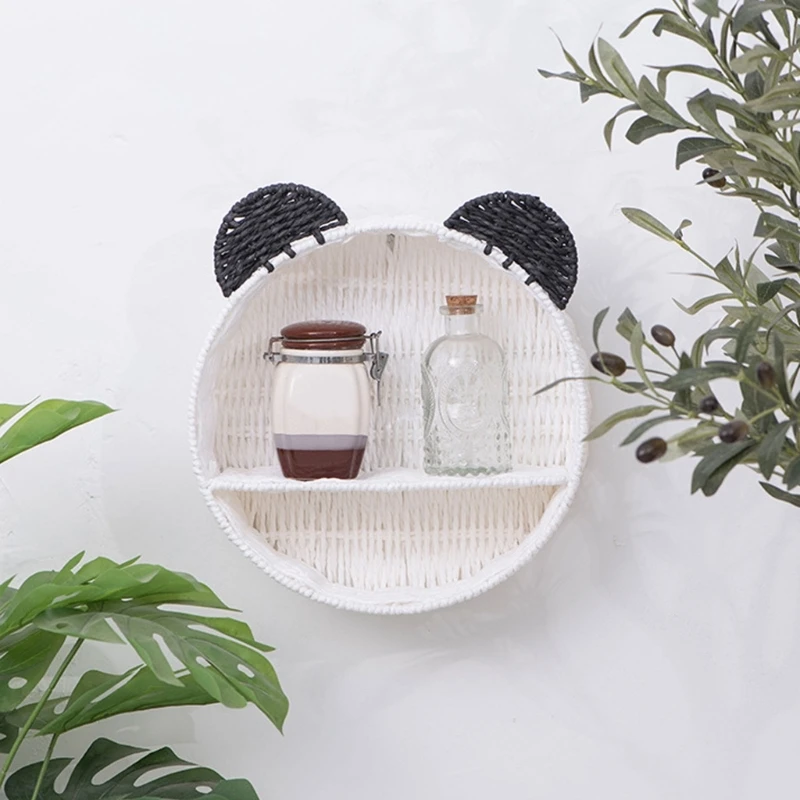 Side perspective of rattan bear ear storage basket