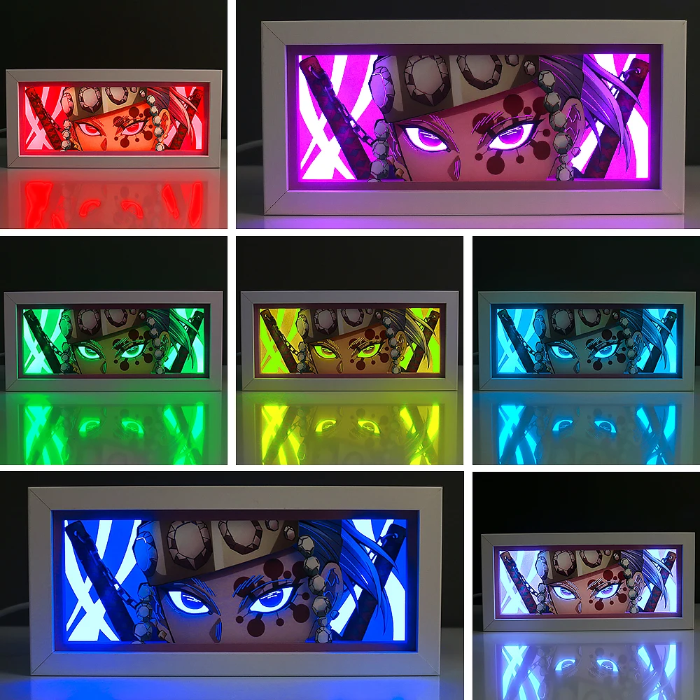 Anime Eyes Shadow Box LED Strip Lights, porta-retrato, 3D Papel Escultura, USB Table Lamp, Mood Light, Decoração do quarto Presente