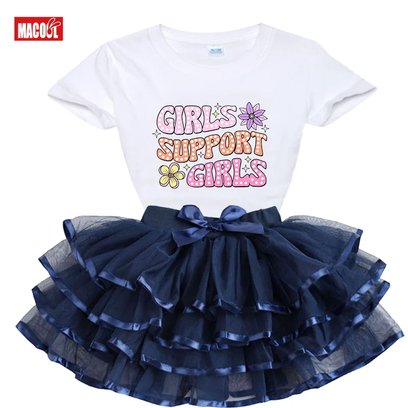 Girls Support Girls Kids Outfit Girls T-Shirt  Purple Tutu Skirt Set Casual Party Clothes Little Girl Cotton Summer Clothes Gift