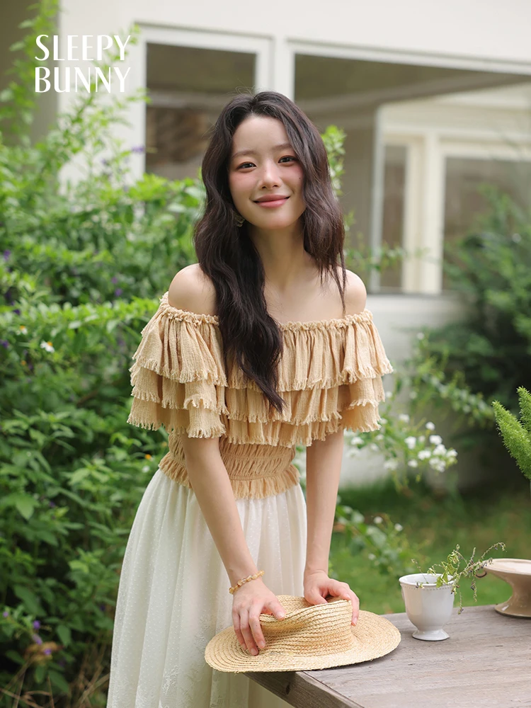 Camicetta con volant con spalle scoperte Camicetta estiva da donna elegante slim fit a maniche corte Top corto chic stile Boho Camicia Bardot Abito da vacanza