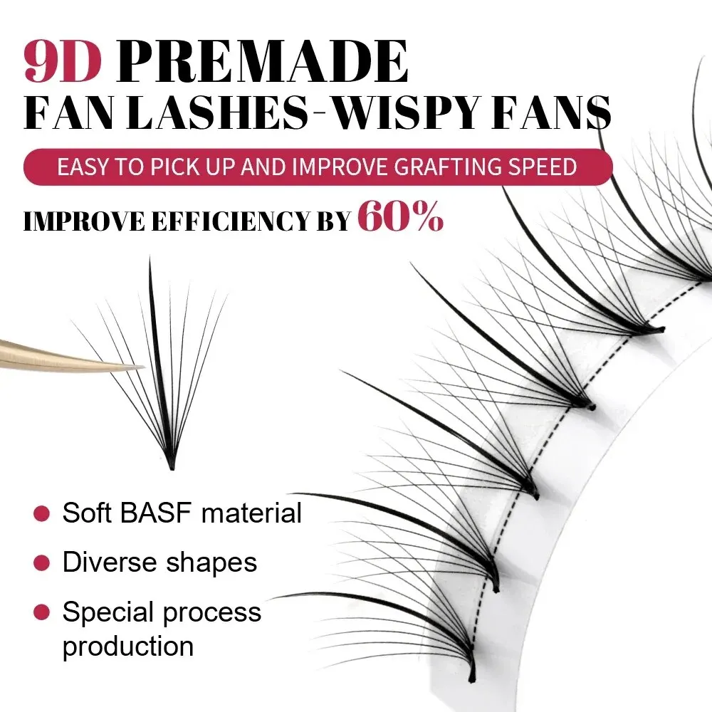 Fadvan 9D Premade Wispy Fan Lashes Sharp Stem Soft Russia Volume Fans Eyelash Extension Individual Sandwich Faux Mink Eyelashes