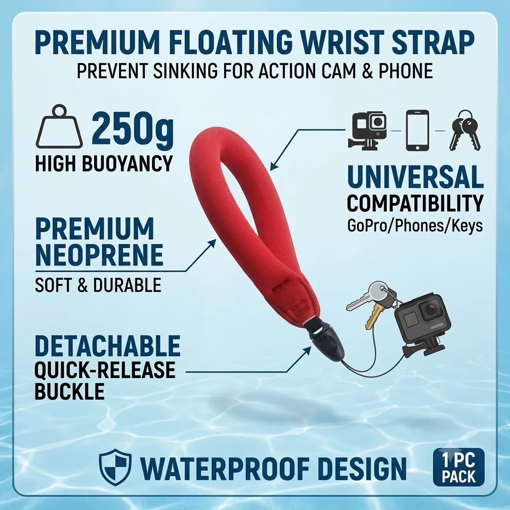 Floating Wrist Strap 250g Buoyancy Neoprene Wristband Detachable Anti Sinking For Action Camera Cellphone Keys Waterproof 1Pc