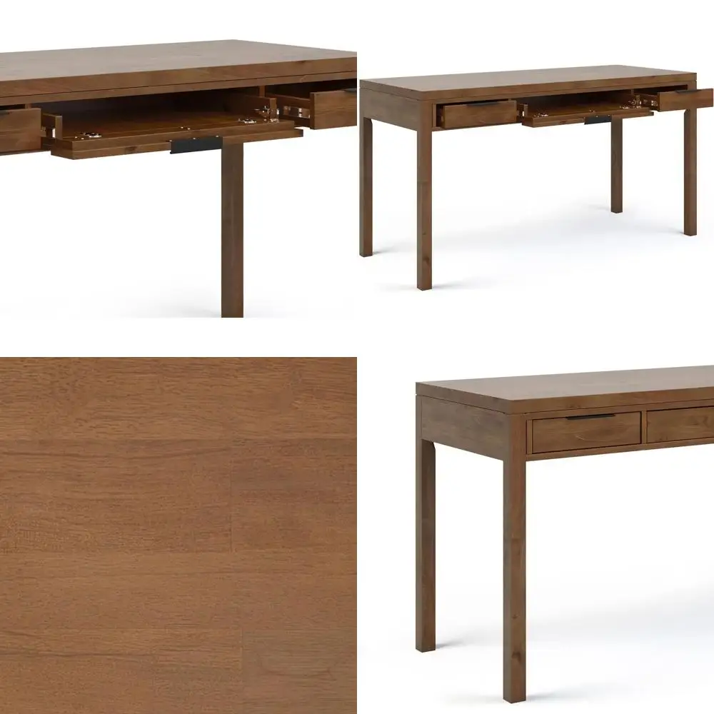 

60 Inch Wide Medium Brown Solid Wood Desk with 2 Drawers and Drop-Down Keyboard Tray for Home Office or Study