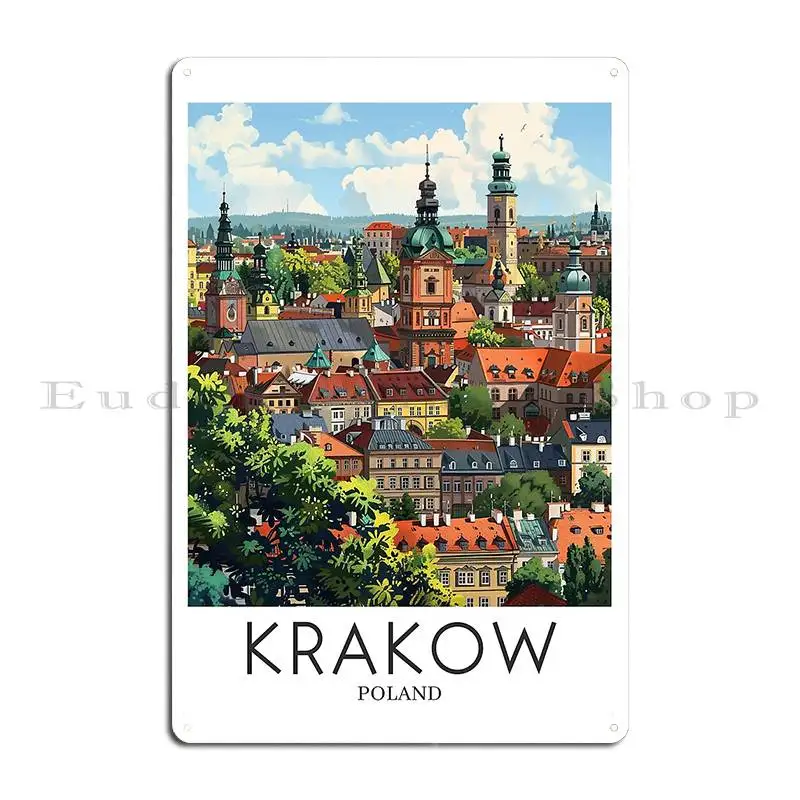 A Pop Art Travel Print Of Krakow Poland Metal Sign Mural Club Wall Decor Plaques Customize Tin Sign Poster