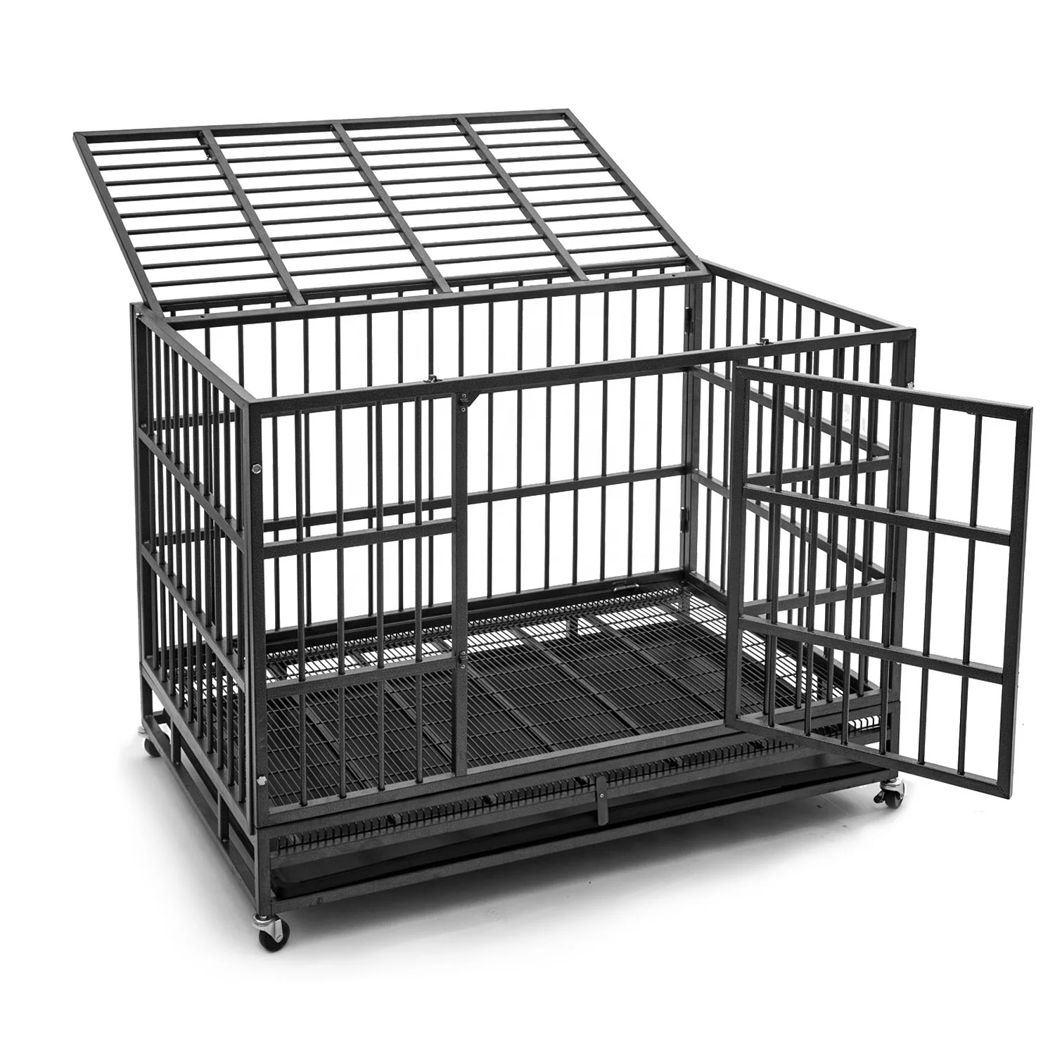 Dog Kennels Cages Collapsible Adult Sale Big Dogs Outdoor Strong Stainless Steel Enclosed Metal Wire Folding Crate Cage Pet