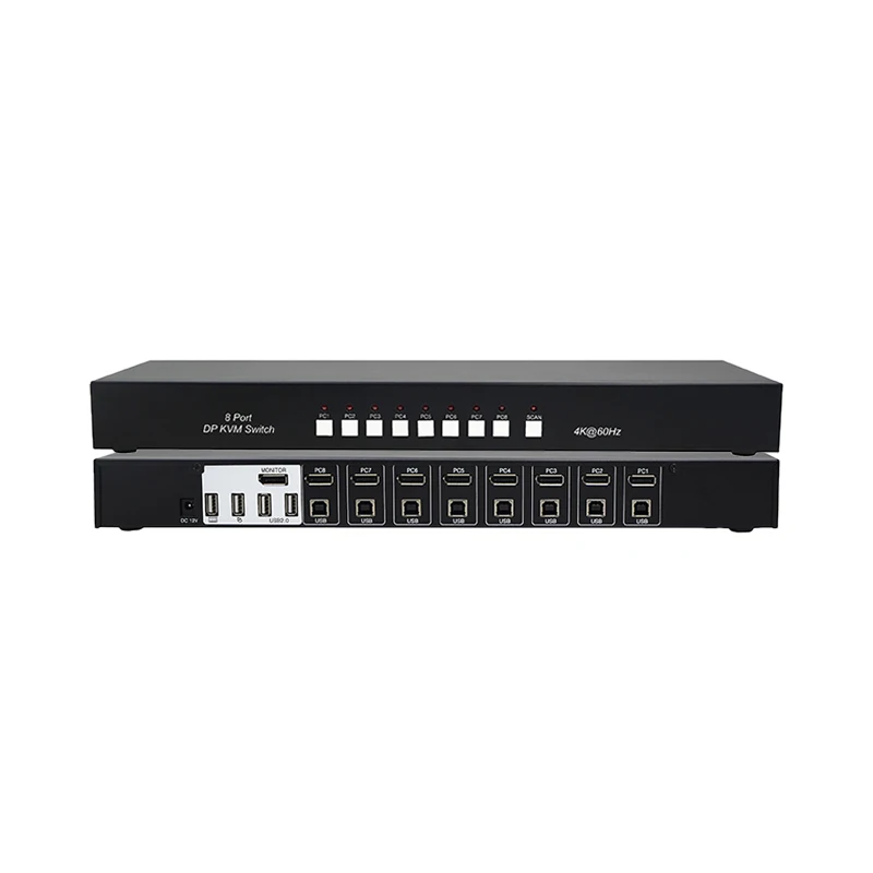 4K60Hz 8 Port DP DisplayPort KVM Switcher 8 in 1 Out DP1.2 Switch Converter with USB2.0 HUB