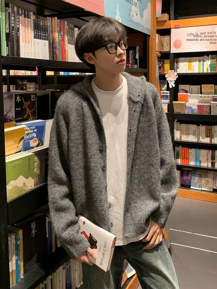 

Мужской кардиган Deep ey в американском ретро-стиле с капюшоном, осенний, уютный, премиум-класса, стильный, вязаный, верхняя одежда