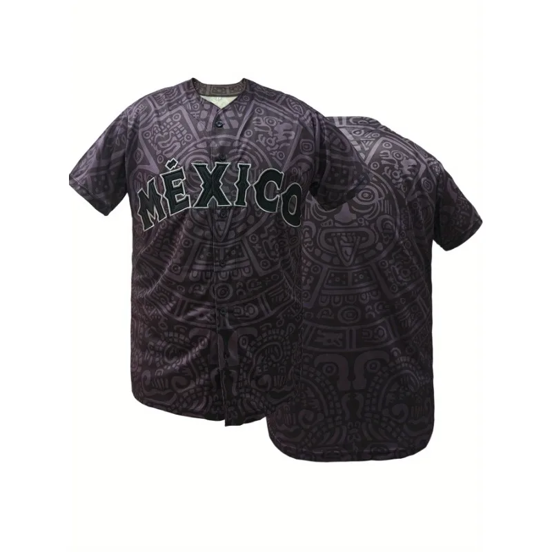 قميص بيسبول رجالي بأكمام قصيرة مع تطريز "MEXICO" قابل للتنفس وفضفاض مناسب للحفلات والرياضة والأنشطة الخارجية #2