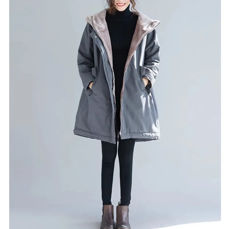 Vefadisa-parka de manga larga con capucha para mujer, abrigo de lana gruesa de longitud media, color gris, para otoño e invierno, ZXY1095A, novedad de 2024