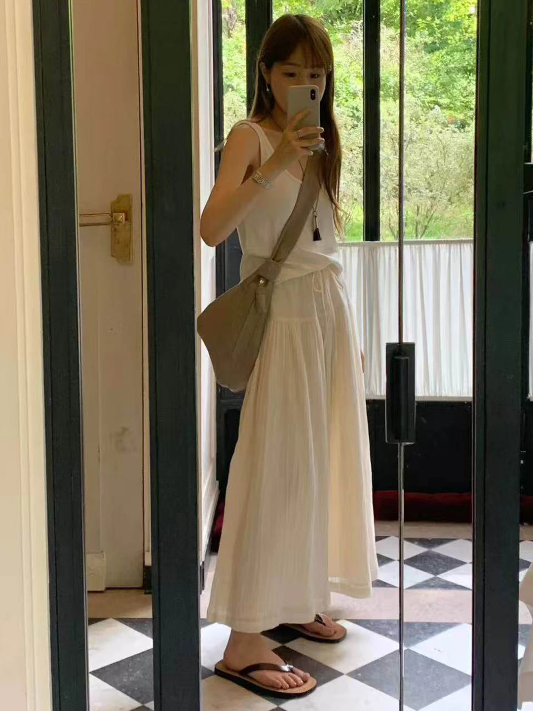 

Korean Gentle Style High Waist A-Line Midi Skirt Women Summer Slimming Age-Defying Versatile Small Size Long Draping Skirt