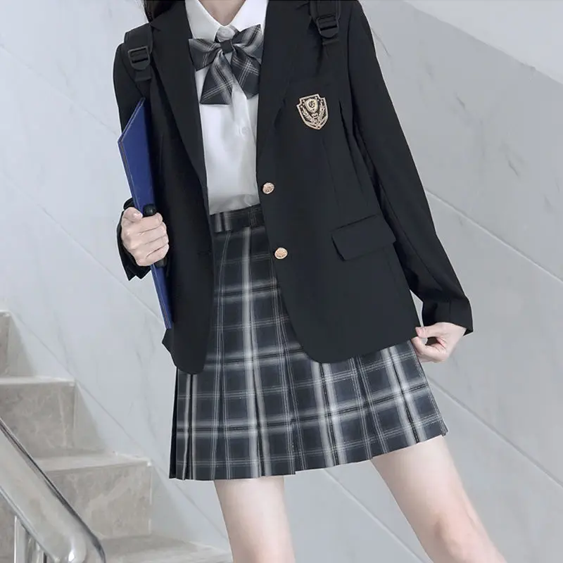 Colleges School Uniform Autumn Winter Black Blazer Women Korean Chic Jacket Coats Loose Women's Clothing Suit Long Sleeve New