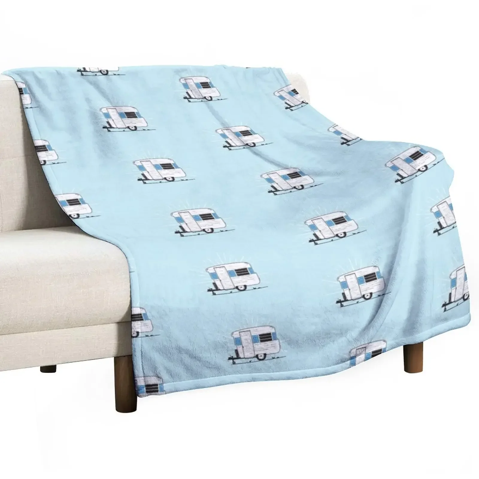 Little Blue Vintage York Caravan Illustration Throw Blanket Blankets For Bed Plush Thins Blankets