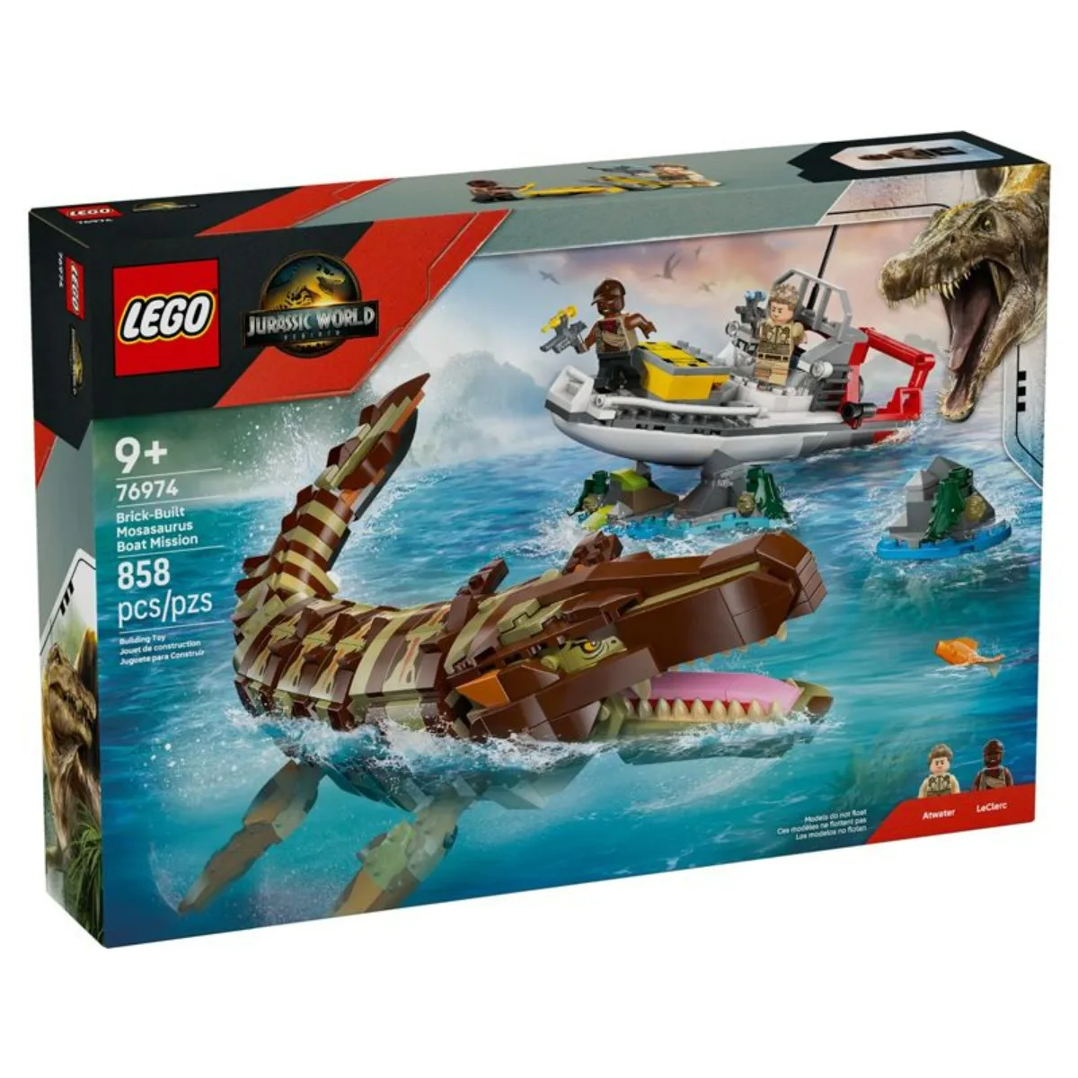 LEGO ®   Игрушечный набор динозавров «Мир Юрского периода», со встроенной кирпичкой, лодка Mosasaurus, миссия 76974, для любителей действий, детей и фанатов в возрасте от 9 лет и старше