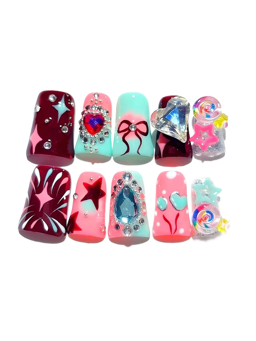 

Fireworks Balloon Butterfly Heart Diamond Hand-Painted Nail Art Fashion Manicure (L275)